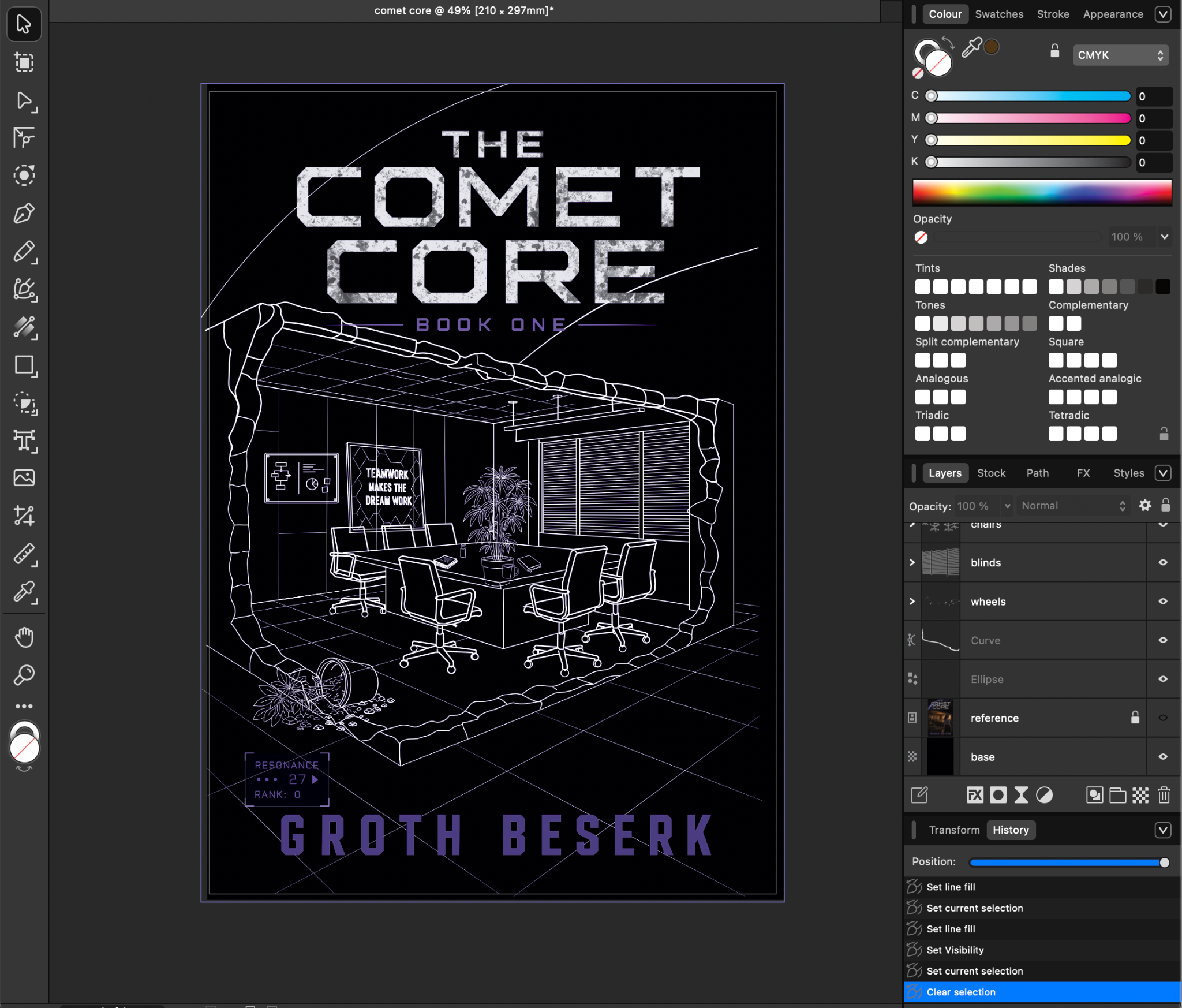 Initial sketch progress for The Comet Core cover